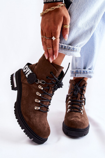 zamšādas siltināti Sieviešu puszābaki ar siksniņām tumši brūnas krāsas Aurelio 2