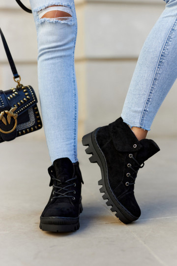 zamšādas Pavasaris Sieviešu puszābaki apavi šņorējami melnas krāsas Dalles