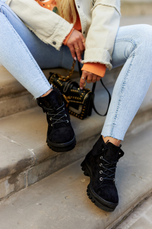 zamšādas Pavasaris Sieviešu puszābaki apavi šņorējami melnas krāsas Dalles