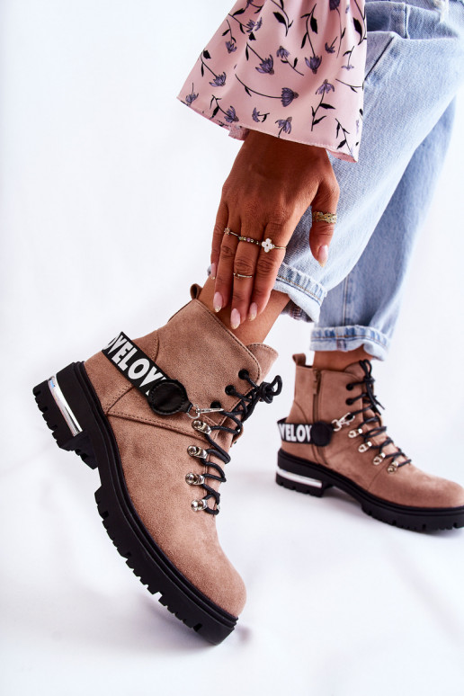 zamšādas siltināti Sieviešu puszābaki ar siksniņām brūnas krāsas Aurelio