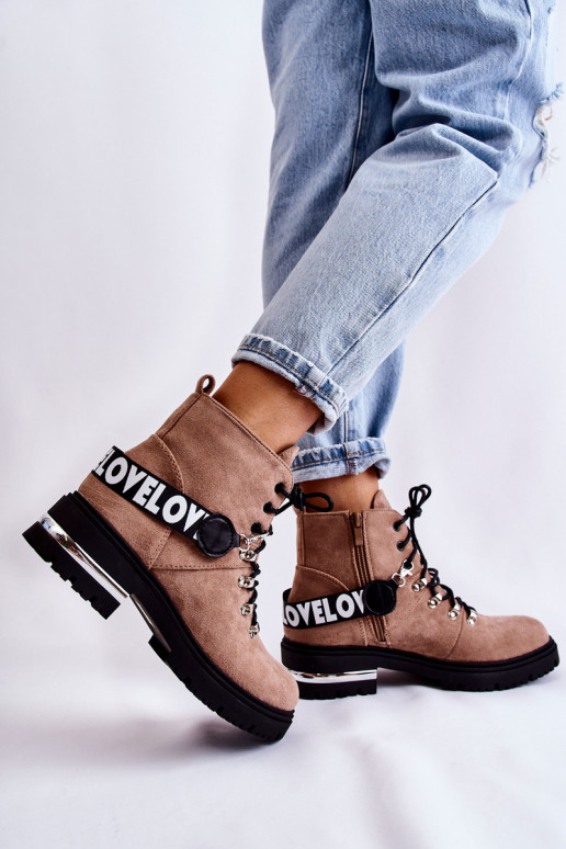 zamšādas siltināti Sieviešu puszābaki ar siksniņām brūnas krāsas Aurelio