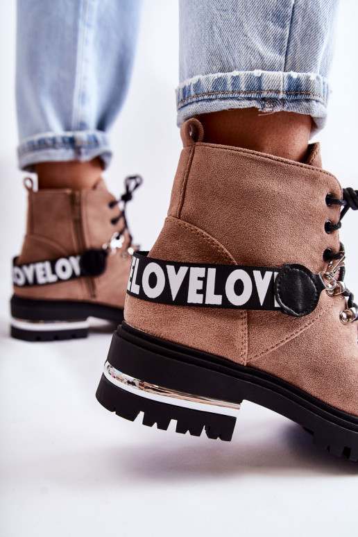 zamšādas siltināti Sieviešu puszābaki ar siksniņām brūnas krāsas Aurelio