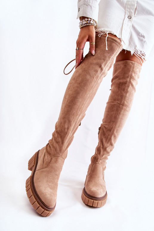 zamšādas Sieviešu garie zābaki Par ceļgalu smilšu krāsas Cheera