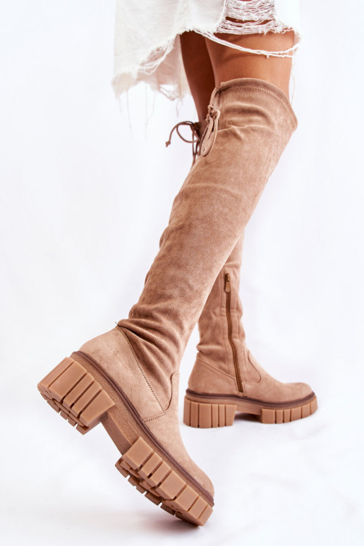 zamšādas Sieviešu garie zābaki Par ceļgalu smilšu krāsas Cheera