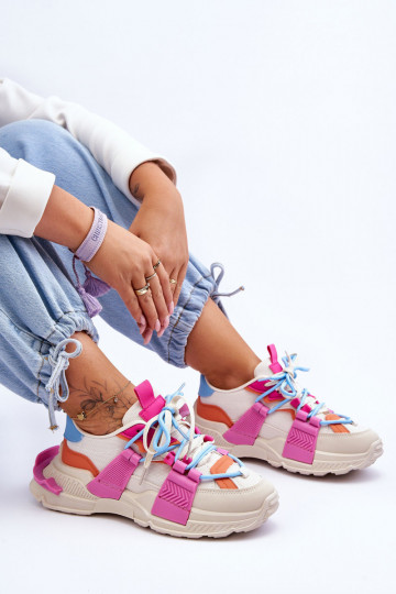Sieviešu Stilīgasrni sporta apavi šņorējami smilšu krāsas-Rozā krāsas Chillout! 2