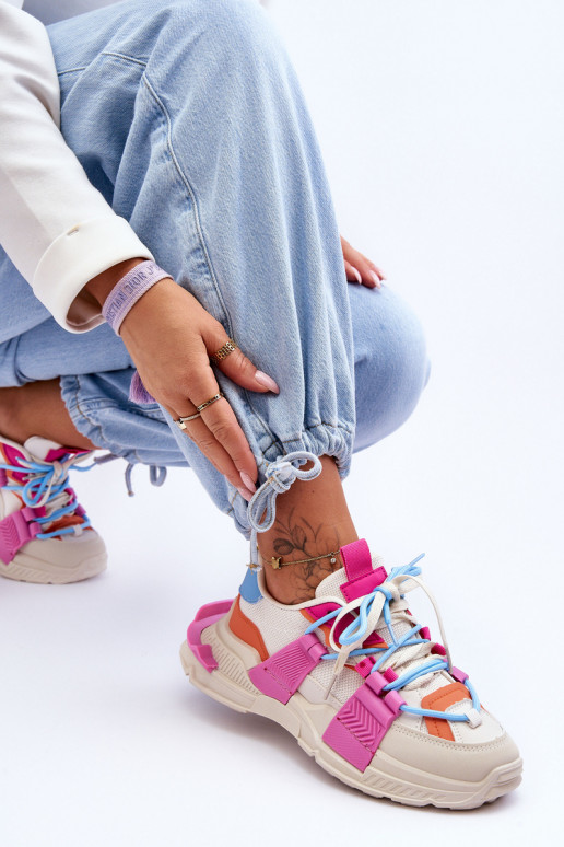 Sieviešu Stilīgasrni sporta apavi šņorējami smilšu krāsas-Rozā krāsas Chillout!