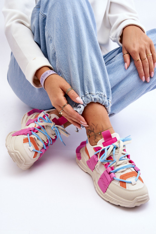 Sieviešu Stilīgasrni sporta apavi šņorējami smilšu krāsas-Rozā krāsas Chillout!