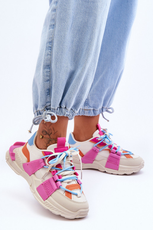 Sieviešu Stilīgasrni sporta apavi šņorējami smilšu krāsas-Rozā krāsas Chillout!