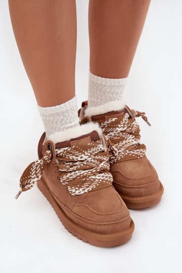 zamšādas sniega apavi Sieviešu ar kažokādu I Grubym Šņorēšanam Vinceza 97963 brūnas krāsas