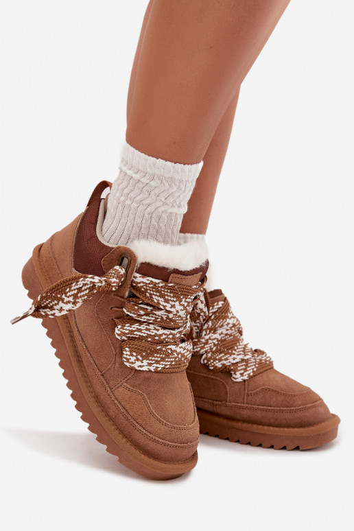 zamšādas sniega apavi Sieviešu ar kažokādu I Grubym Šņorēšanam Vinceza 97963 brūnas krāsas