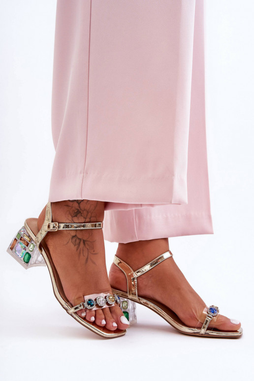 Sieviešu Elegantas augstpapēžu sandales ar mirdzošiem spīdumiem Zelta krāsas S.Barski MR1037-01