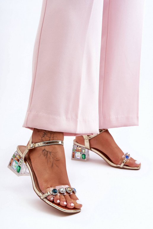 Sieviešu Elegantas augstpapēžu sandales ar mirdzošiem spīdumiem Zelta krāsas S.Barski MR1037-01