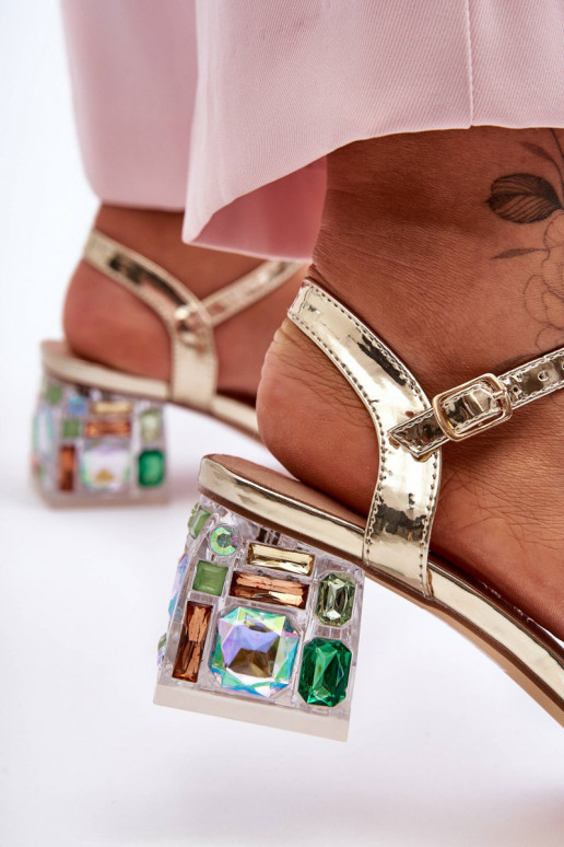 Sieviešu Elegantas augstpapēžu sandales ar mirdzošiem spīdumiem Zelta krāsas S.Barski MR1037-01