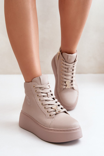 Augsts Āda Sneakers modeļa apavi Sieviešu ar platformu Vinceza 66707 smilšu krāsas 2