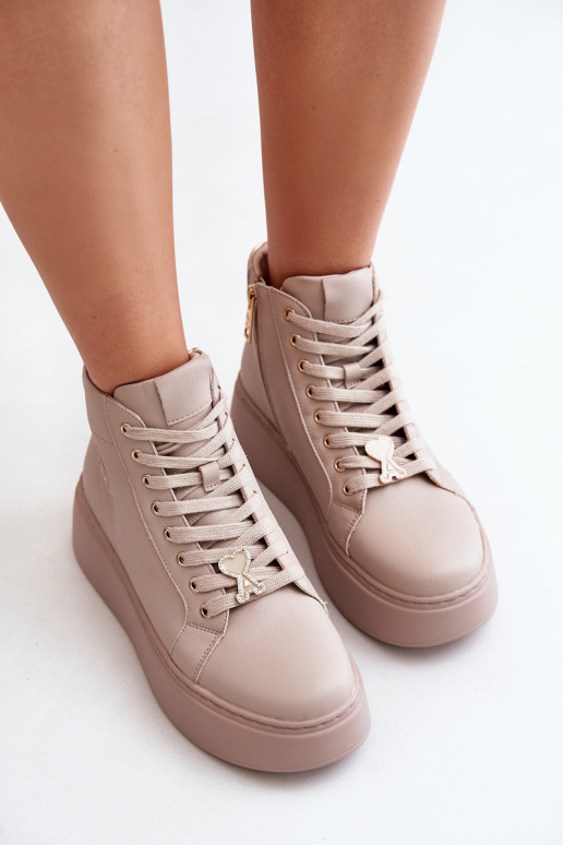 Augsts Āda Sneakers modeļa apavi Sieviešu ar platformu Vinceza 66707 smilšu krāsas