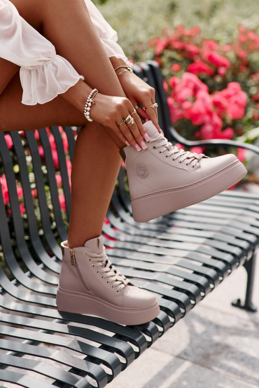 Augsts Āda Sneakers modeļa apavi Sieviešu ar platformu Vinceza 66707 smilšu krāsas