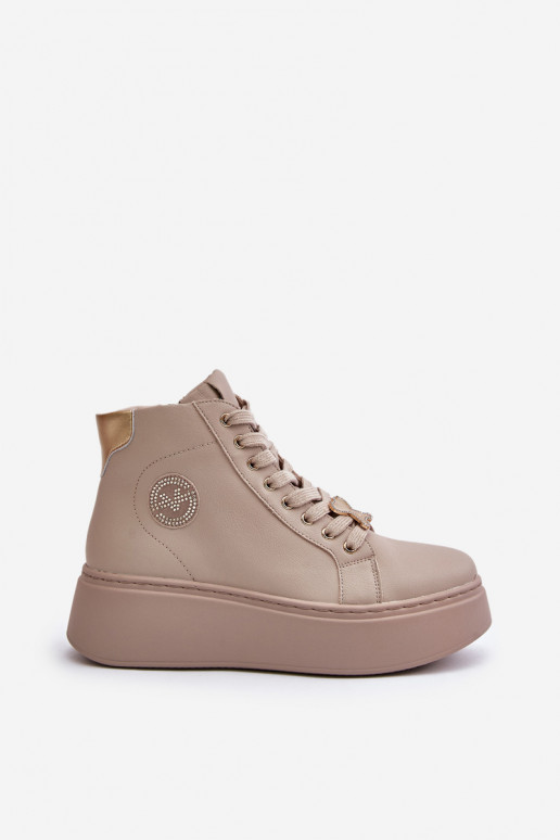 Augsts Āda Sneakers modeļa apavi Sieviešu ar platformu Vinceza 66707 smilšu krāsas