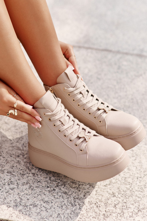 Augsts Āda Sneakers modeļa apavi Sieviešu ar platformu Vinceza 66707 smilšu krāsas