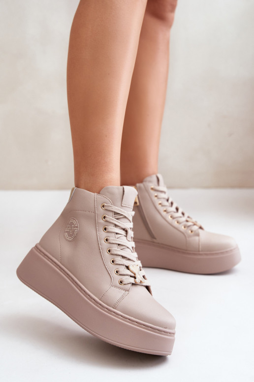 Augsts Āda Sneakers modeļa apavi Sieviešu ar platformu Vinceza 66707 smilšu krāsas