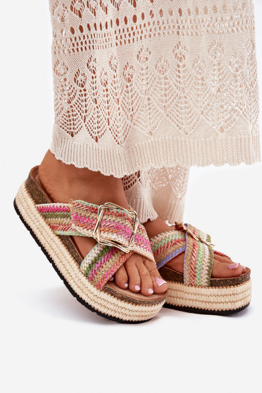 sieviešu čības ar platformu Ar bizi I Złotą ar sprādzēm Dažādu krāsu Filazzia