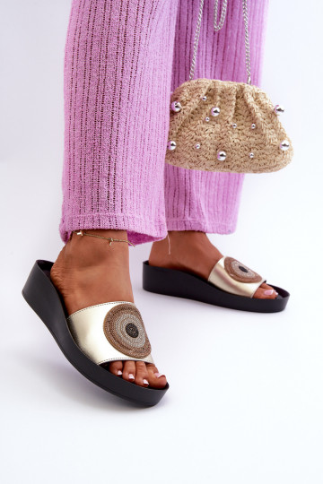 Čibas no dabīgas ādas Sieviešu ar ornamentiem S.Barski KV27-019 Zelta krāsas 2