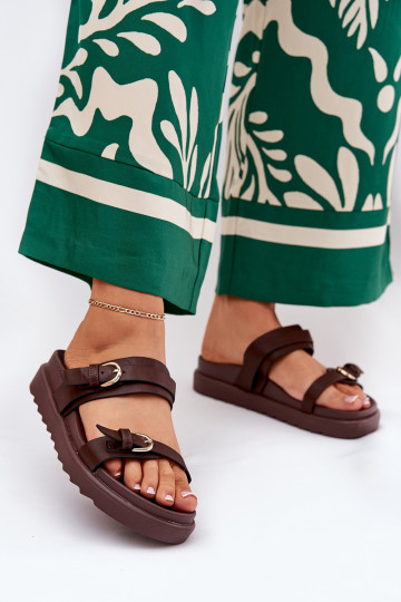 sieviešu čības ar platformu Ze Zelta krāsasmi ar sprādzēmmi brūnas krāsas INernone 2