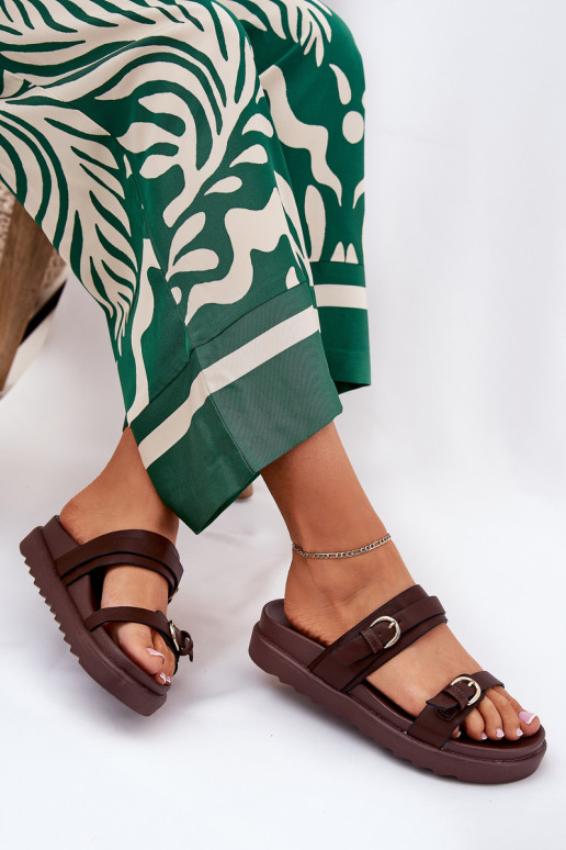 sieviešu čības ar platformu Ze Zelta krāsasmi ar sprādzēmmi brūnas krāsas INernone