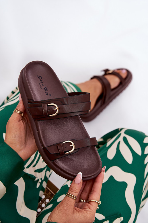 sieviešu čības ar platformu Ze Zelta krāsasmi ar sprādzēmmi brūnas krāsas INernone