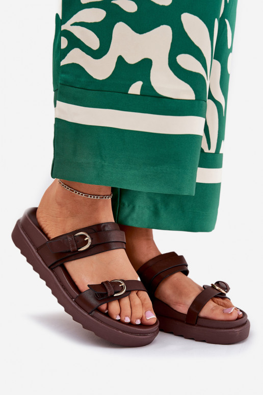 sieviešu čības ar platformu Ze Zelta krāsasmi ar sprādzēmmi brūnas krāsas INernone