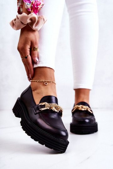 Sieviešu apavi Zelta krāsas Ozdoba Āda Laura Messi 2383 melnas krāsas