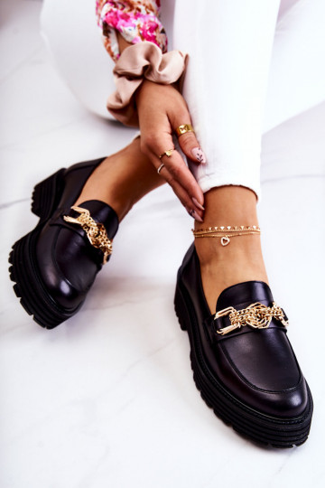 Sieviešu apavi Zelta krāsas Ozdoba Āda Laura Messi 2383 melnas krāsas 2