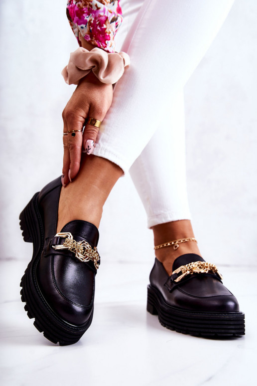 Sieviešu apavi Zelta krāsas Ozdoba Āda Laura Messi 2383 melnas krāsas