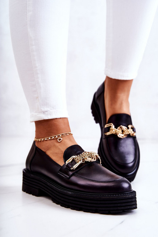 Sieviešu apavi Zelta krāsas Ozdoba Āda Laura Messi 2383 melnas krāsas