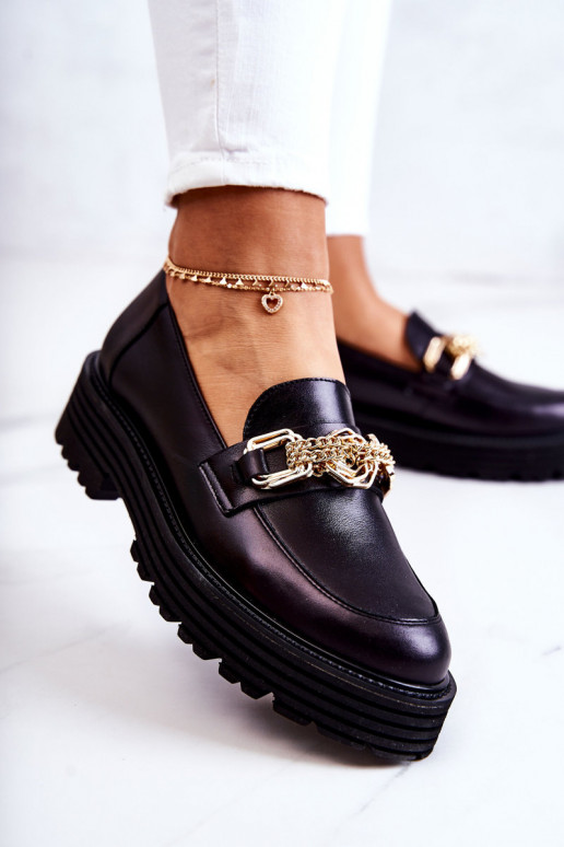 Sieviešu apavi Zelta krāsas Ozdoba Āda Laura Messi 2383 melnas krāsas