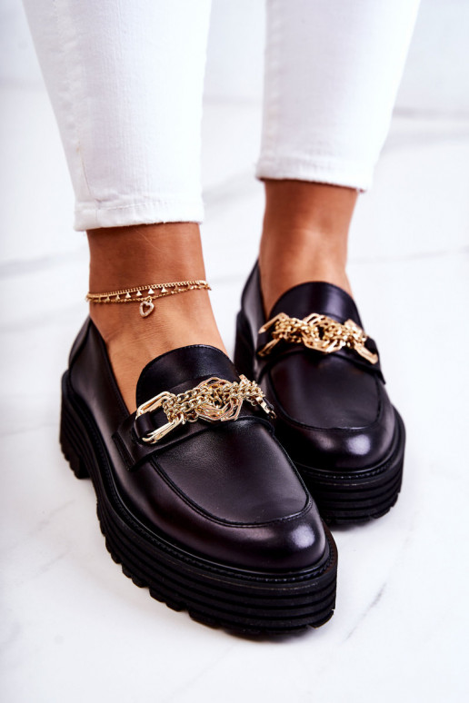 Sieviešu apavi Zelta krāsas Ozdoba Āda Laura Messi 2383 melnas krāsas