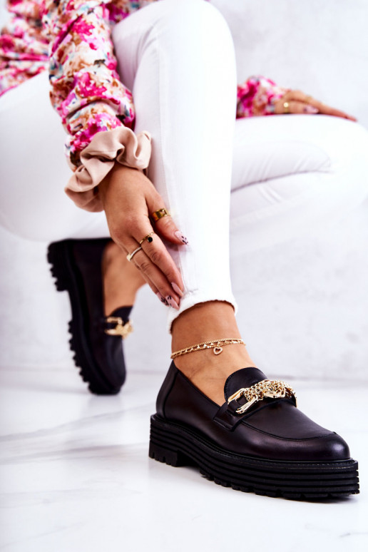 Sieviešu apavi Zelta krāsas Ozdoba Āda Laura Messi 2383 melnas krāsas