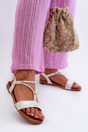 Sieviešu līdzenas zoles basenes Ar svītrām S.Barski KV27-010 Baltas-Sudraba krāsas