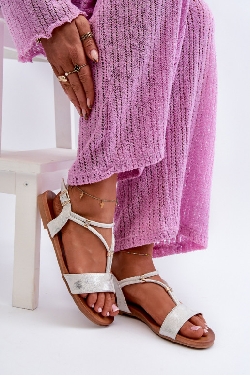 Sieviešu līdzenas zoles basenes Ar svītrām S.Barski KV27-010 Baltas-Sudraba krāsas