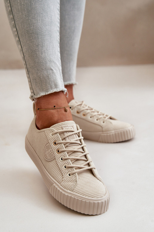 Velvets sieviešu puszābaki siltināti Big Star OO274812 Hi-Poly System smilšu krāsas