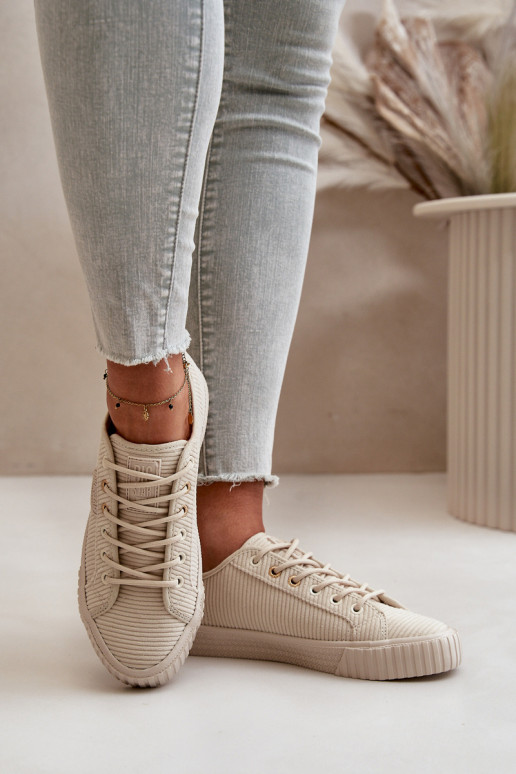 Velvets sieviešu puszābaki siltināti Big Star OO274812 Hi-Poly System smilšu krāsas