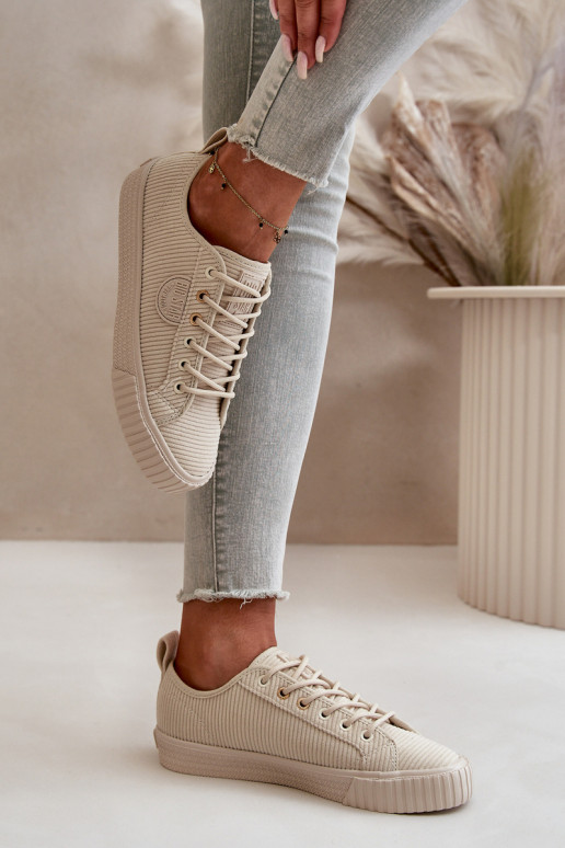 Velvets sieviešu puszābaki siltināti Big Star OO274812 Hi-Poly System smilšu krāsas