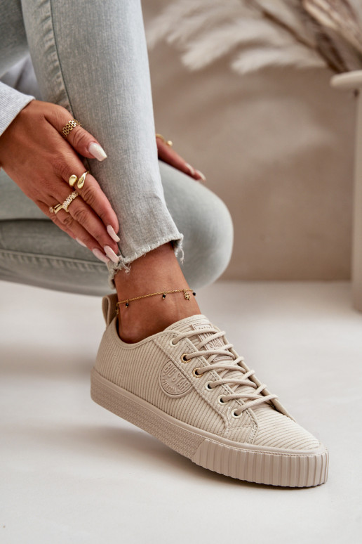 Velvets sieviešu puszābaki siltināti Big Star OO274812 Hi-Poly System smilšu krāsas