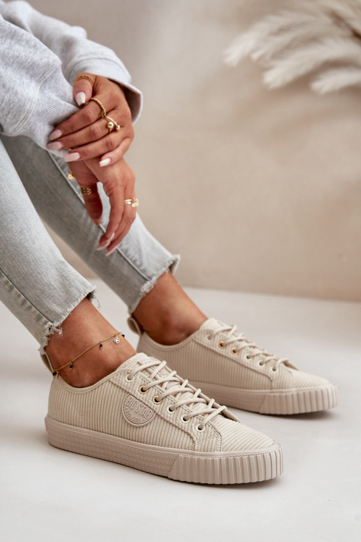 Velvets sieviešu puszābaki siltināti Big Star OO274812 Hi-Poly System smilšu krāsas