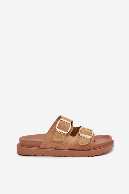 sieviešu čības ar platformu Ze Zelta krāsasmi ar sprādzēmmi brūnas krāsas Verena