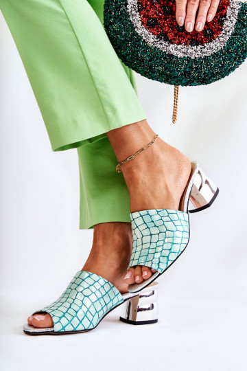 Čibas no dabīgas ādas Sieviešu Krokodila raksts ar papēdi zaļas krāsas Perry 2