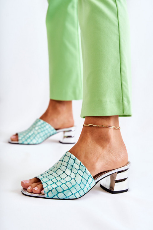 Čibas no dabīgas ādas Sieviešu Krokodila raksts ar papēdi zaļas krāsas Perry