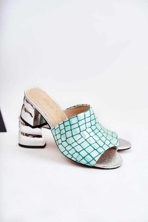 Čibas no dabīgas ādas Sieviešu Krokodila raksts ar papēdi zaļas krāsas Perry