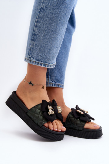 Sieviešu Čības ar bantītēm i Rotaļu lācīšim melnas krāsas Katterina 2