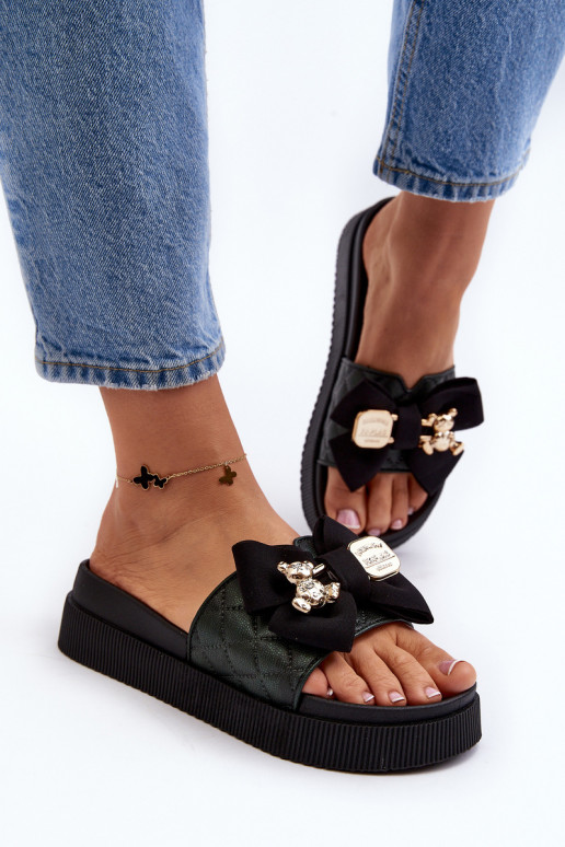 Sieviešu Čības ar bantītēm i Rotaļu lācīšim melnas krāsas Katterina