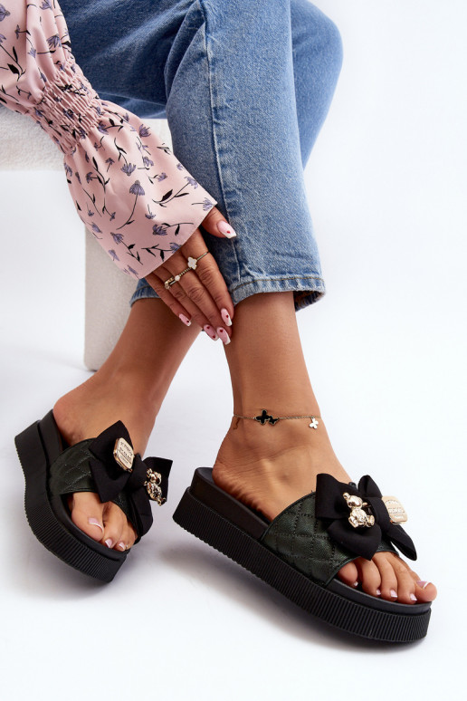 Sieviešu Čības ar bantītēm i Rotaļu lācīšim melnas krāsas Katterina